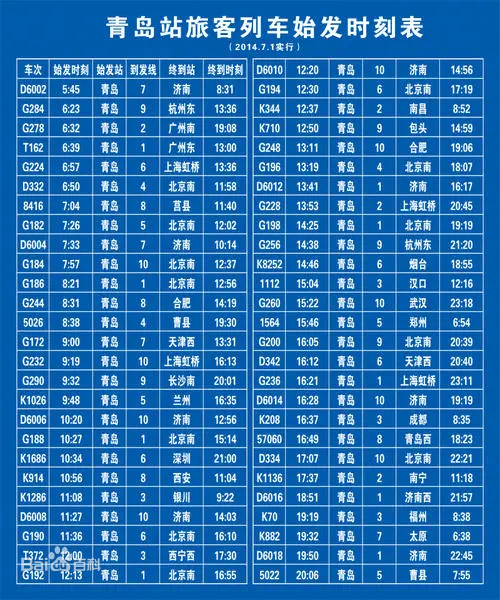 旅客列车时刻表